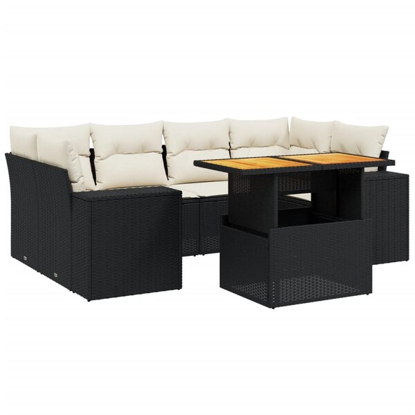 vidaXL Salon de jardin 7 Pièces avec coussins noir résine tressée