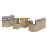 Canapé de Jardin 9 Pièces avec Coussins Beige Rattan Acacia
