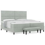 vidaXL Lit Box Spring avec Matelas & Banc Gris Clair 200x200 cm Velours