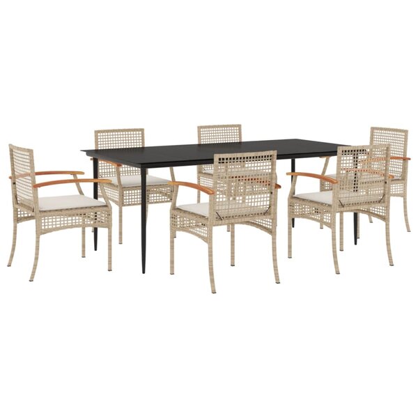 vidaXL Ensemble à manger de jardin et coussins 7 Pièces beige poly rotin