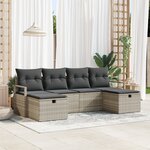 Ensemble de canapé de jardin 6 pièces avec coussins gris clair en rotin synthétique