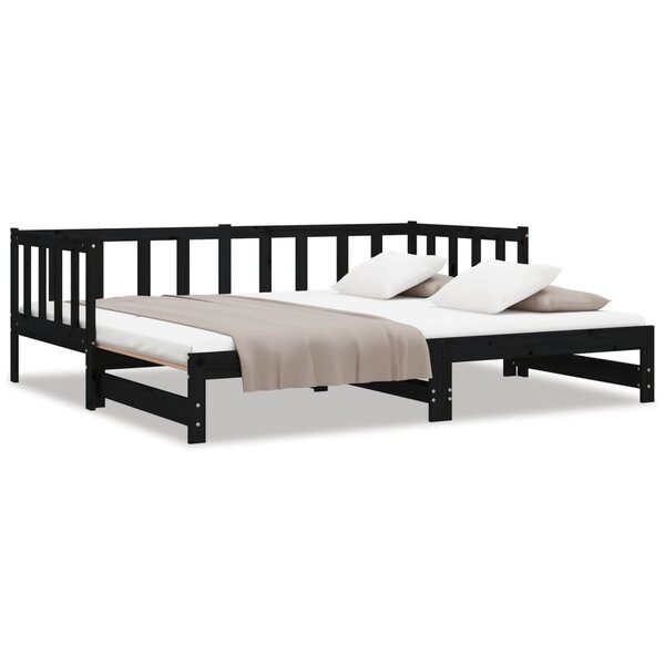 vidaXL Lit de jour avec lit gigogne noir 90x200 cm bois de pin massif