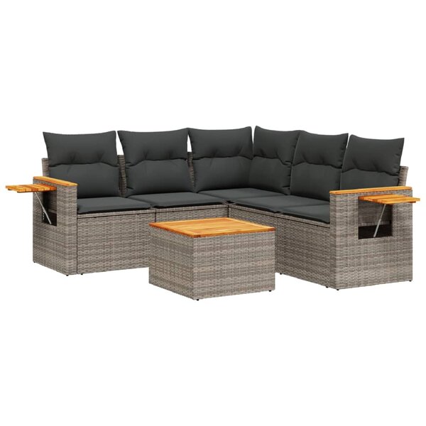 vidaXL Salon de jardin 6 Pièces avec coussins gris résine tressée