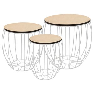 vidaXL Ensemble de table basse Contreplaqué de peuplier Fer 3 Pièces