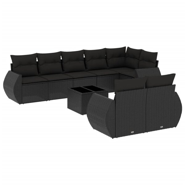 vidaXL Salon de jardin 9 Pièces avec coussins noir résine tressée