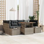 vidaXL Ensemble de salle à manger de jardin 7 pièces avec coussins en poly rattan gris et acacia