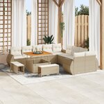 Ensemble de canapé de jardin vidaXL 13 pièces avec coussins Rotin poly beige Acacia