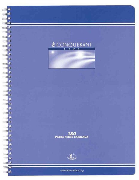 Cahier à spirale A4 quadrillé 5x5 180p 70g CONQUÉRANT SEPT