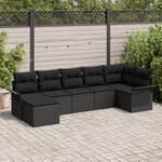 vidaXL Set de Canapés de Jardin 7 Pièces avec Coussins Noir Poly Rattan