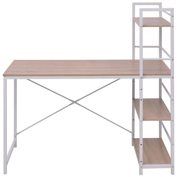 Bureau table meuble travail informatique avec bibliothèque à 4 niveaux chêne 0502090