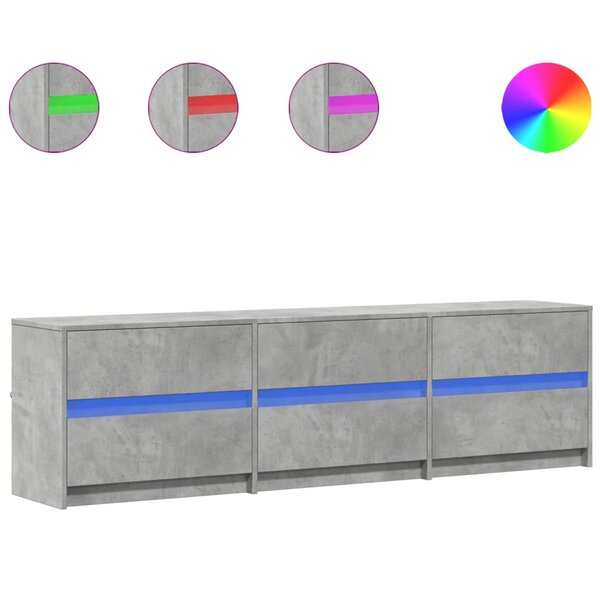 vidaXL Meuble TV avec LED gris béton 180x34x50 cm bois d'ingénierie