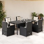 vidaXL Ensemble à manger de jardin coussins 7Pièces Noir Résine tressée