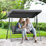 Balancelle de jardin 3 places grand confort toit inclinaison réglable assise et dossier ergonomique acier textilène gris