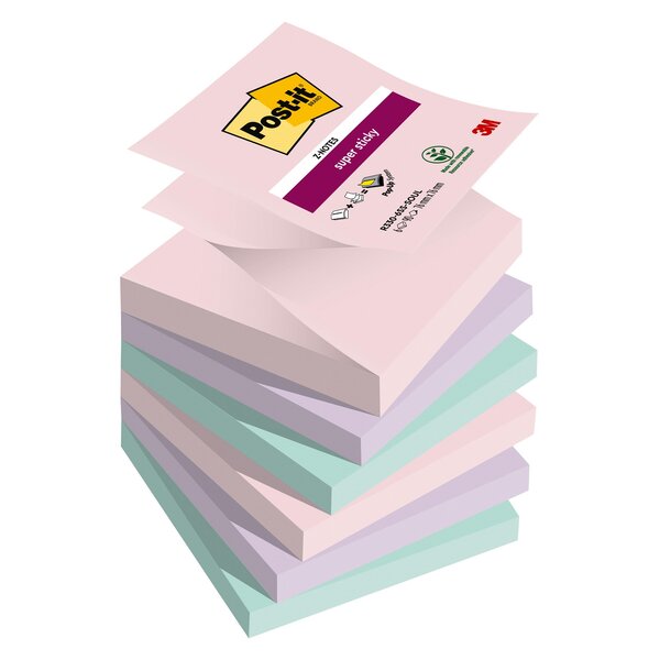 Z-notes couleurs soulful super sticky post-it 76 x 76 mm - bloc de 90 feuilles - lot de 12