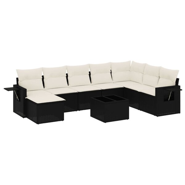 vidaXL Salon de jardin 9 Pièces avec coussins noir résine tressée