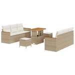 Ensemble de canapé de jardin 9 pièces avec coussins beige en poly rotin acacia