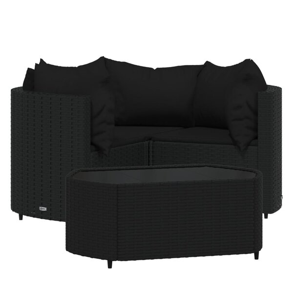 Salon de jardin meuble d'extérieur ensemble de mobilier 4 pièces avec coussins noir résine tressée 02_0016163