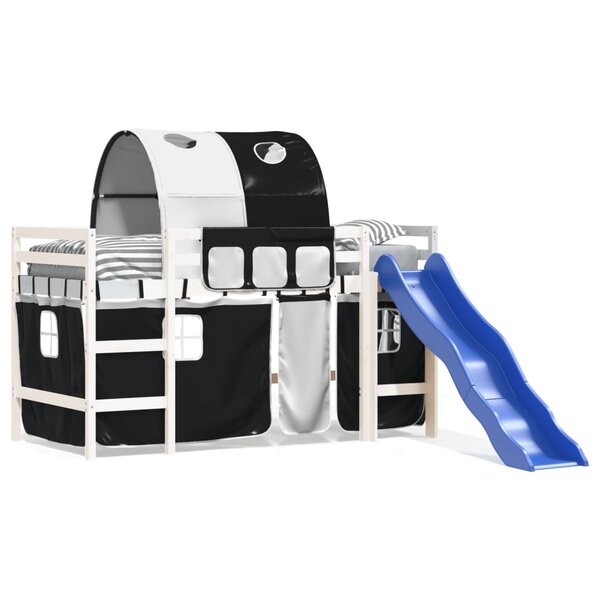 vidaXL Lit mezzanine enfants et tunnel blanc/noir 80x200cm pin massif