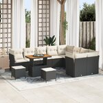 Ensemble de canapés de jardin de 12 pièces avec coussins en rotin poly noir acacia