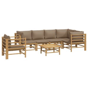 Salon de jardin meuble d'extérieur ensemble de mobilier 7 pièces avec coussins taupe bambou 02_0017336