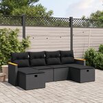 vidaXL Salon de jardin 6 Pièces avec coussins noir résine tressée