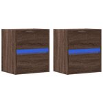 vidaXL Tables de chevet murales avec lumières LED 2 Pièces chêne marron