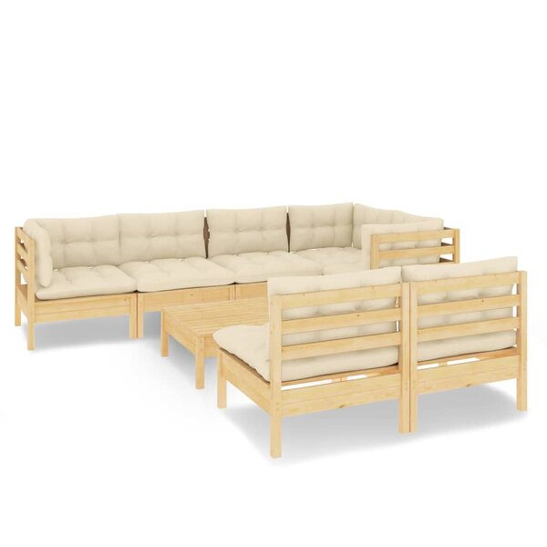 vidaXL Salon de jardin 8 Pièces avec coussins crème Bois de pin massif