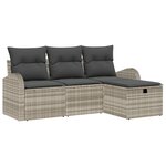 Ensemble de canapé de jardin 4 pièces avec coussins gris clair en poly rotin