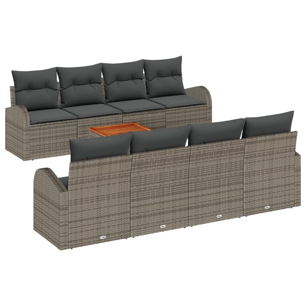 vidaXL Ensemble de 9 pièces de canapé de jardin avec coussins gris poly rotin acacia