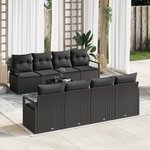 Ensemble de canapé de jardin de 9 pièces avec coussins noir poly rotin