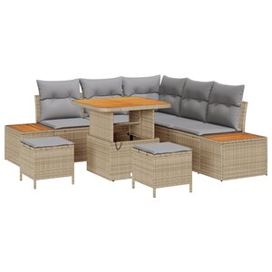 Ensemble de canapé de jardin vidaXL 8 pièces avec coussins Beige Poly Rattan Acacia