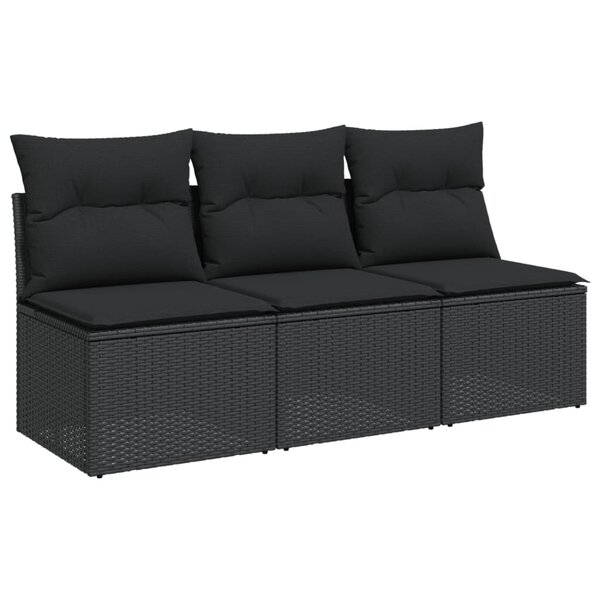 vidaXL Canapé de jardin avec coussins 3 places noir résine tressée