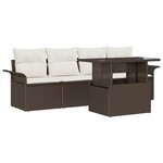 Ensemble de Canapés de Jardin 5 Pièces avec Coussins en Rotin Poly Marron