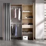 Dressing extensible avec rideau + 1 tiroir - Décor chêne naturel - 160-113 x 50 x Hauteur 205 cm