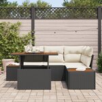 vidaXL Set de salle à manger de jardin 5 pièces avec coussins en polyrotin noir et acacia