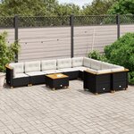 vidaXL Salon de jardin 10 Pièces avec coussins noir résine tressée
