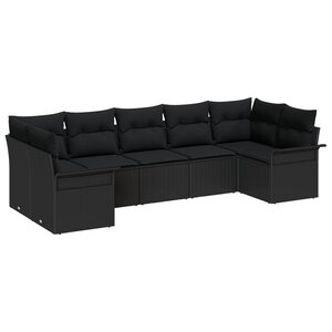 vidaXL Ensemble de Canapé de Jardin 7 Pièces avec Coussins Noirs en Poly Rotin