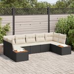 vidaXL Ensemble de Canapé de Jardin 7 Pièces avec Coussins Rattan Poly Noir Acacia