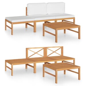 vidaXL Salon de jardin 4 Pièces avec coussins crème Bois de teck solide