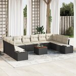 vidaXL Ensemble de canapé de jardin de 11 pièces avec coussins noir en rotin polyéthylène