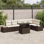 vidaXL Ensemble de Canapé de Jardin 7 Pièces avec Coussins Brun Rattan Poly