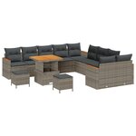 Ensemble de canapé de jardin de 13 pièces avec coussins gris poly rotin acacia