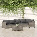 vidaXL Salon de jardin 6 Pièces avec coussins Gris Résine tressée