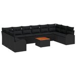 Ensemble de Canapé Jardin 11 Pièces avec Coussins en Rotin Poly Noir