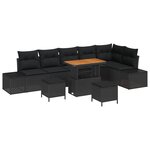 Ensemble de canapé de jardin 9 pièces avec coussins Noir Poly Rotin Acacia