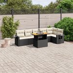vidaXL Salon de jardin 7 Pièces avec coussins noir résine tressée