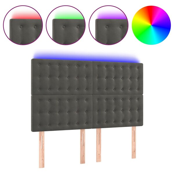 vidaXL Tête de lit à LED Gris foncé 144x5x118/128 cm Velours