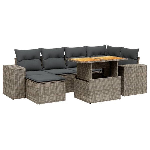 vidaXL Salon de jardin avec coussins 7 Pièces gris résine tressée
