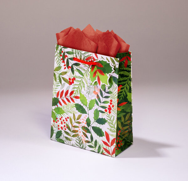 Sac cadeau feuillage pm l 14 x h 18 houx fougère