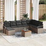 Ensemble de canapé de jardin 9 pièces avec coussins gris en rotin synthétique acacia